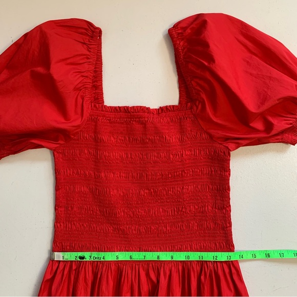 Madewell Cerise Red Smocked Puff Sleeve Dress in Poplin Size Small NWT - Picture 15 of 17